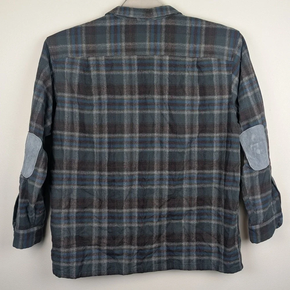 Pendleton Board‎ Shirt Wool Plaid Long Sleeve Men's XXL Elbow Patch